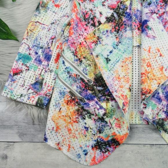 MONA LEAH COUTURE Perforated Watercolor Open Draped Front Jacket Size Small - Picture 7 of 11